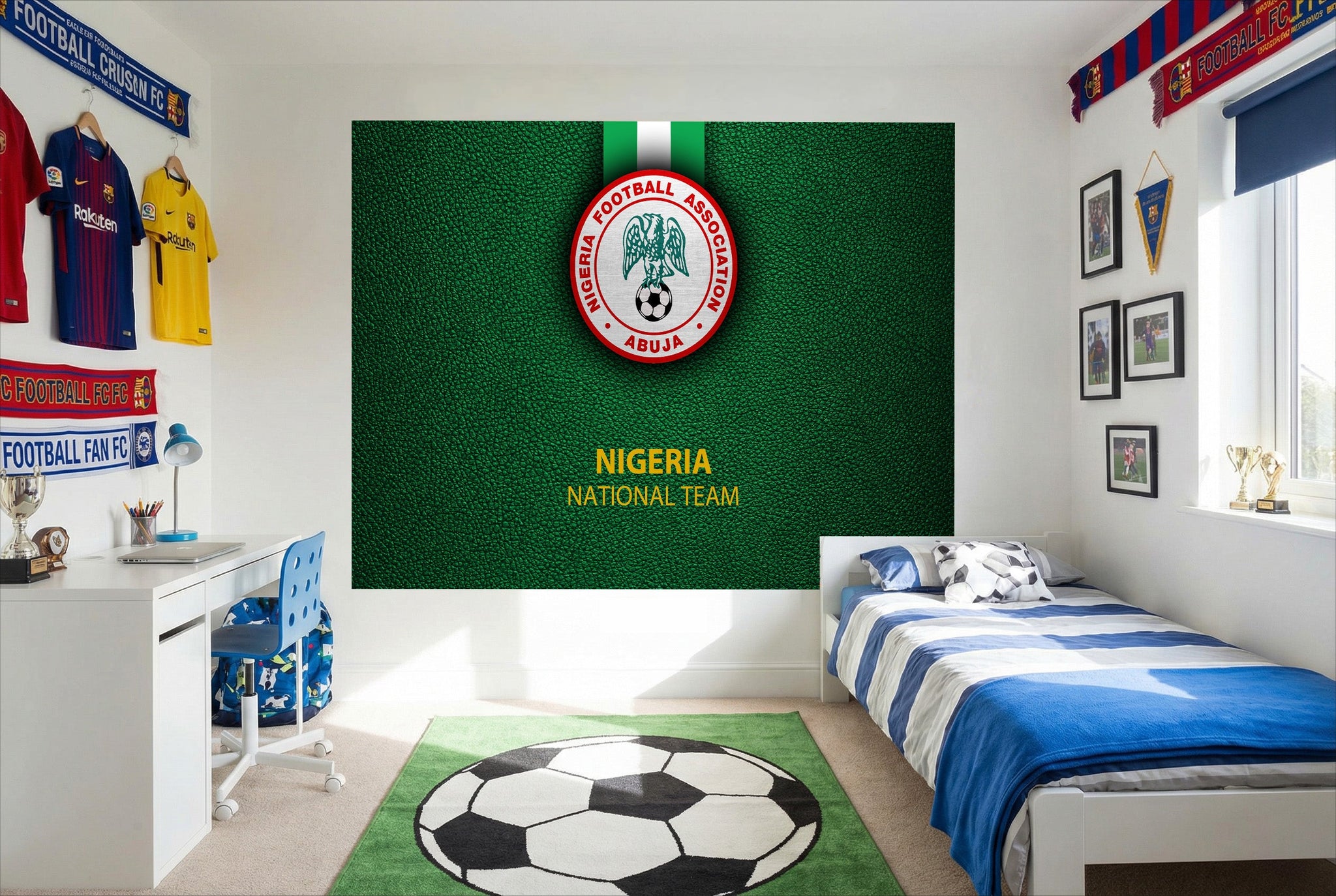 Papier peint nigeria avec logo nigerian football team mural vert rouge et or parfait pour decor sportif