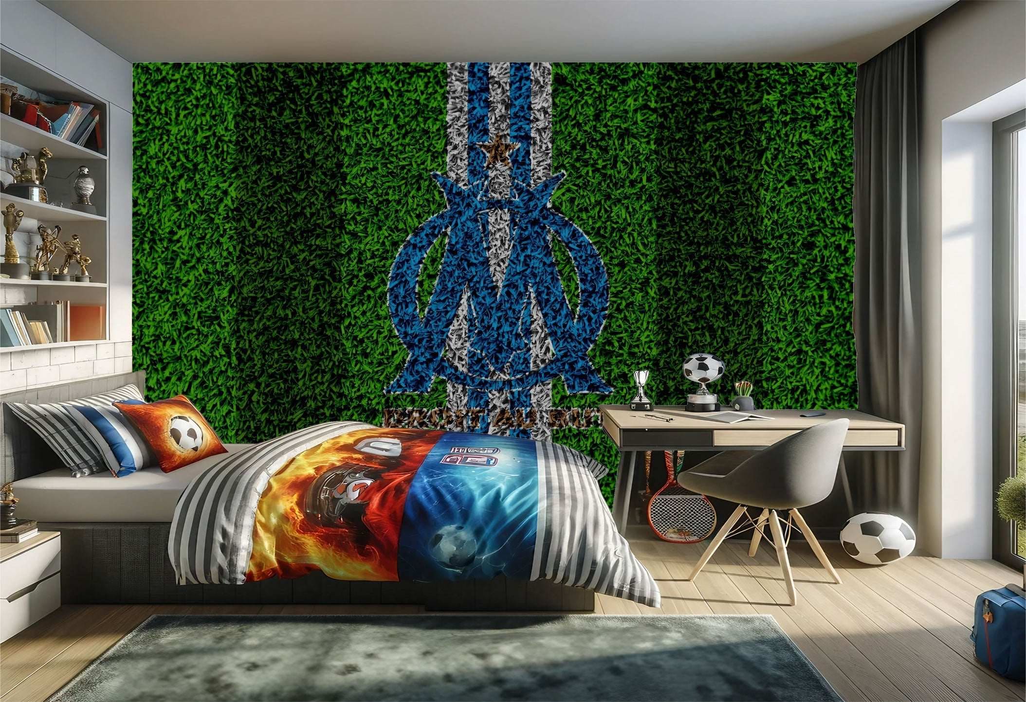 Chambre à coucher sur le thème du football.