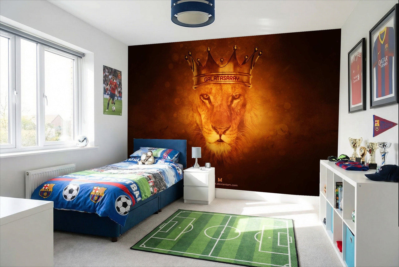 Papier peint galatasaray featuring a vibrant orange and gold lion with a crown and galatasaray emblem lion football