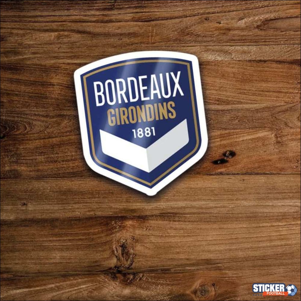 Autocollant en forme de bouclier bleu foncé et blanc avec le texte ’BORDEAUX GIRONDAINS 1881’’.
