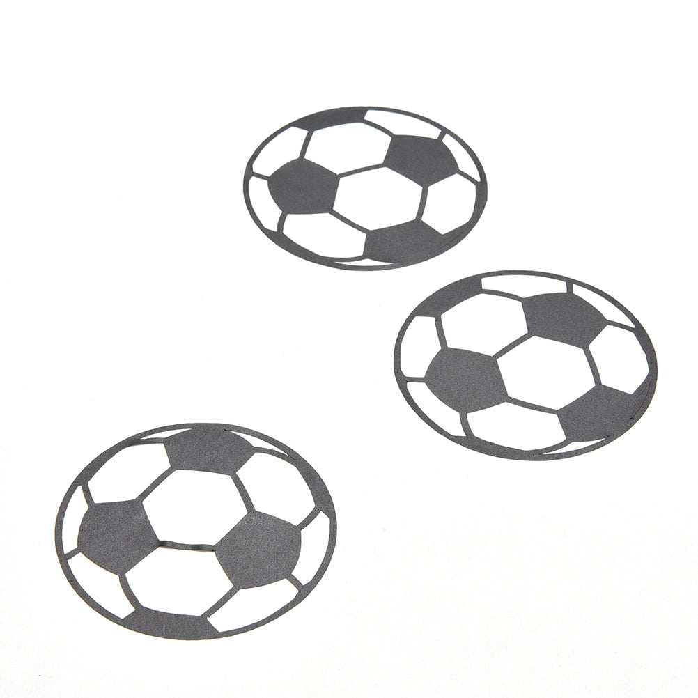 Trois découpes décoratives de ballons de football.