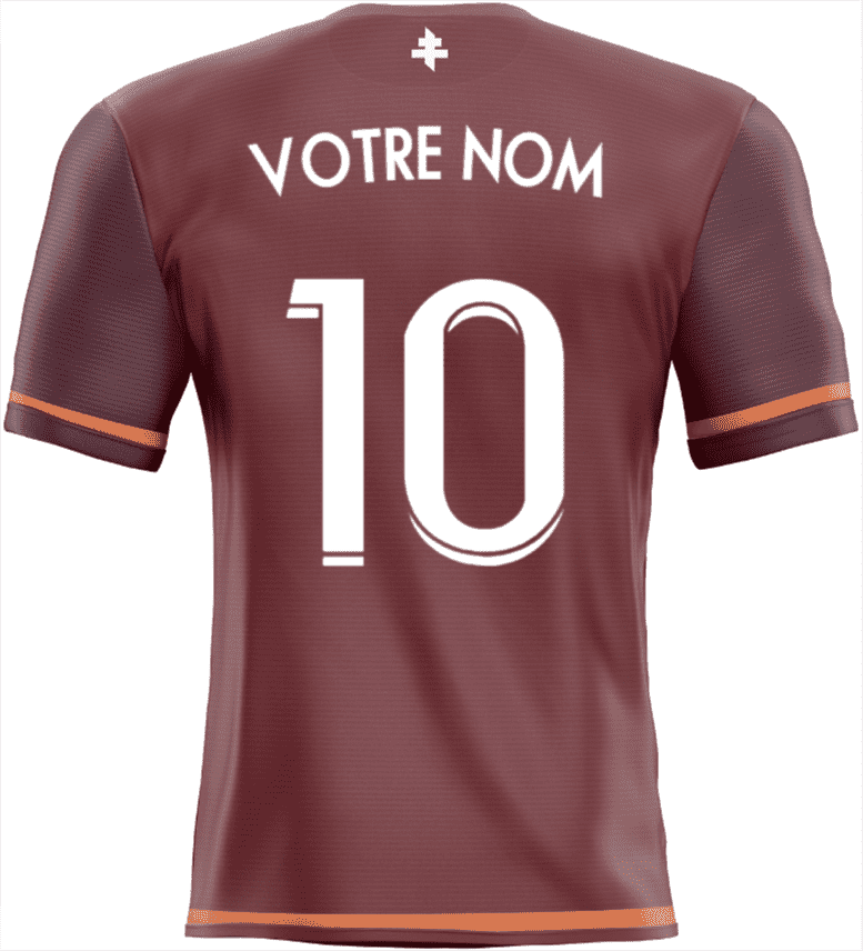 Maillot de football à manches courtes de couleur bordeaux avec ’10’’ dans le dos.