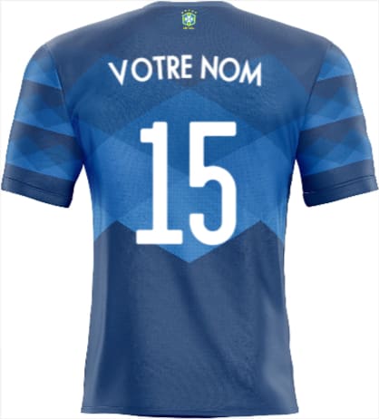 Adhésif brésil maillot bleu personnalisé bleu avec numéro 15 blanc et texte votre nom côté dos design géométrique