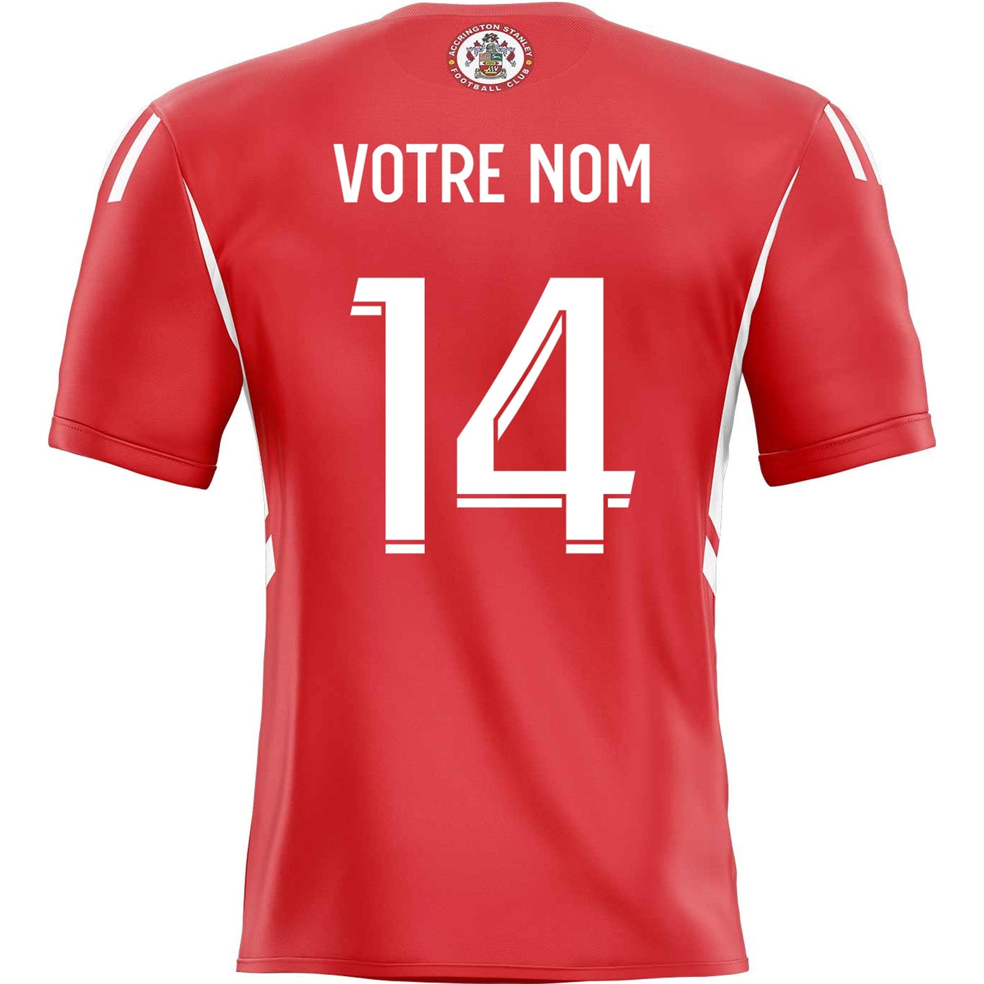 Dos du sticker foot déco avec maillot rouge numéro 14 personnalisé votre nom et écusson accrington 2023