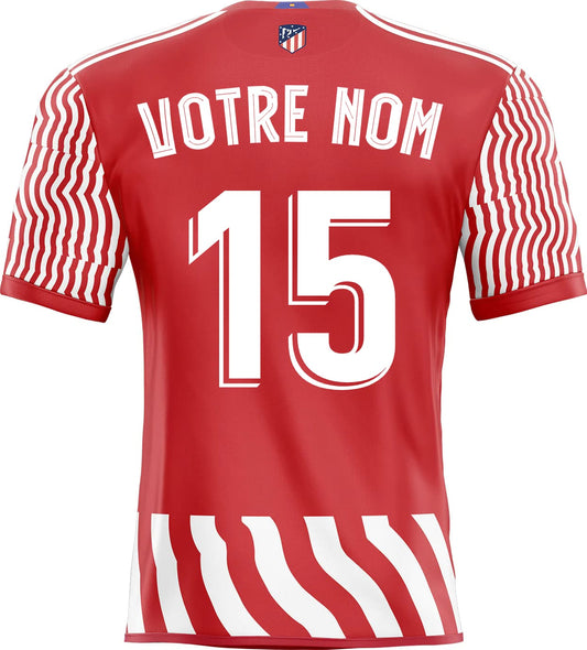 Déco sticker maillot de l’atletico madrid rouge avec rayures blanches et personnalisation votre nom numéro 15 au dos