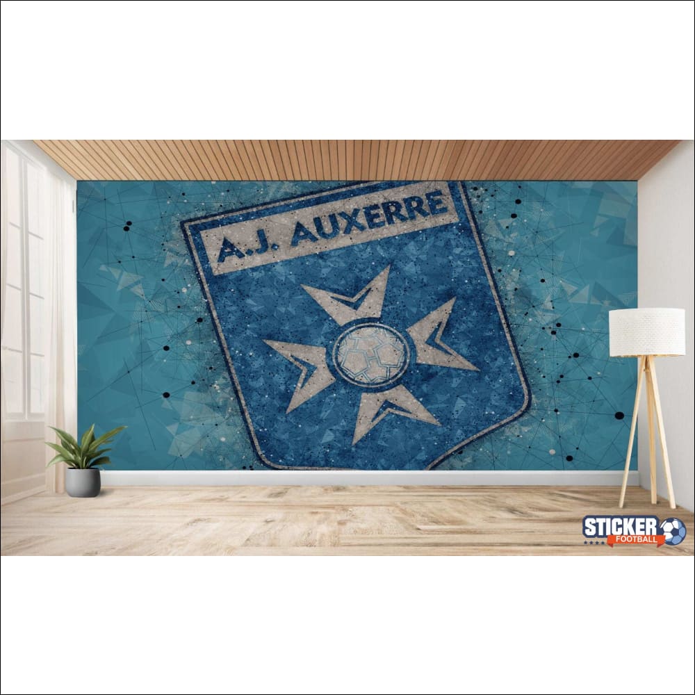 Murale de l’écusson d’un club de football en bleu et blanc.