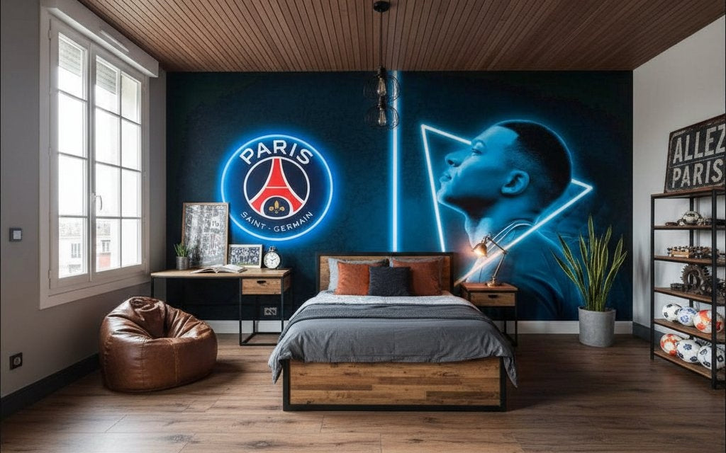 Visualisation Papier peint foot Paris st Germain - MBAPPE effet neon