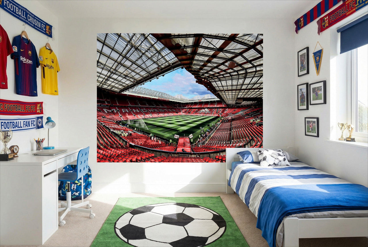 Papier peint manchester united avec un grand mural photo du stade old trafford rouge et vert pour déco football