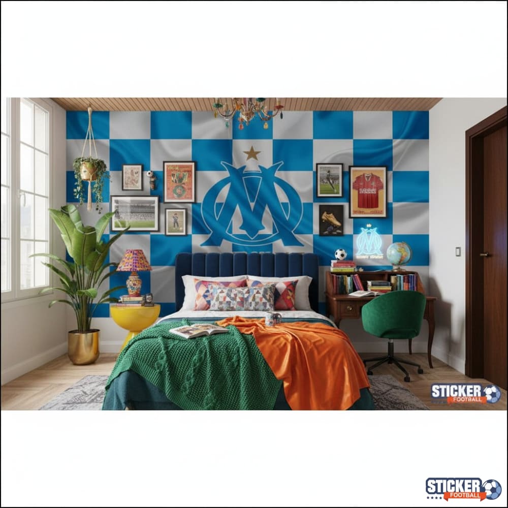 Visualisation papier peint football Olympique Marseille effet drapeau