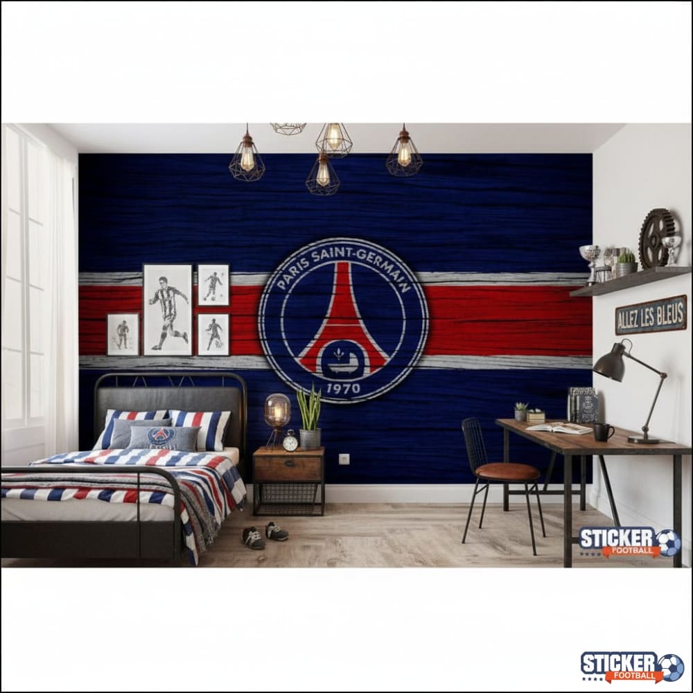 Visualisation papier peint football PSG France_ psg deco effet bois