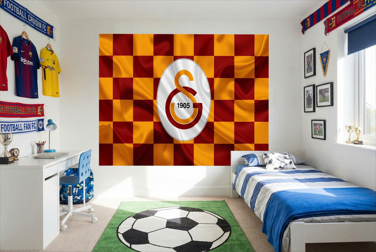 Papier peint galatasaray vibrant rouge et jaune avec logo emblème football galatasaray s k 1905