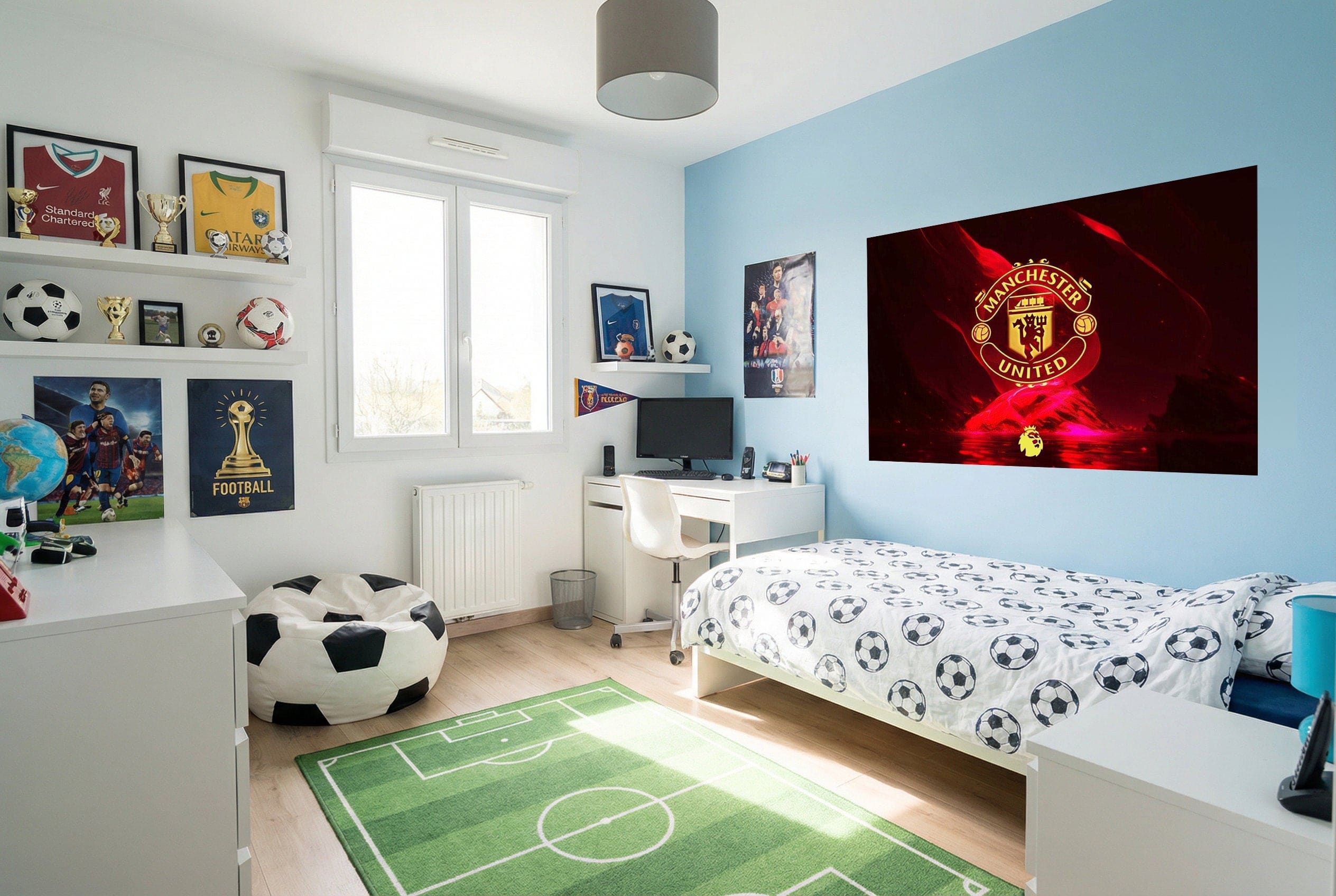 Papier peint manchester united football avec logo rouge et noir bold idéal pour les fans sur mur