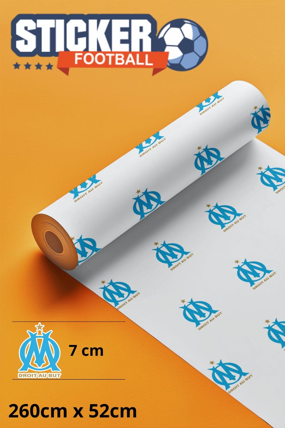 Rouleau d’autocollants blancs représentant le logo d’un club de football.