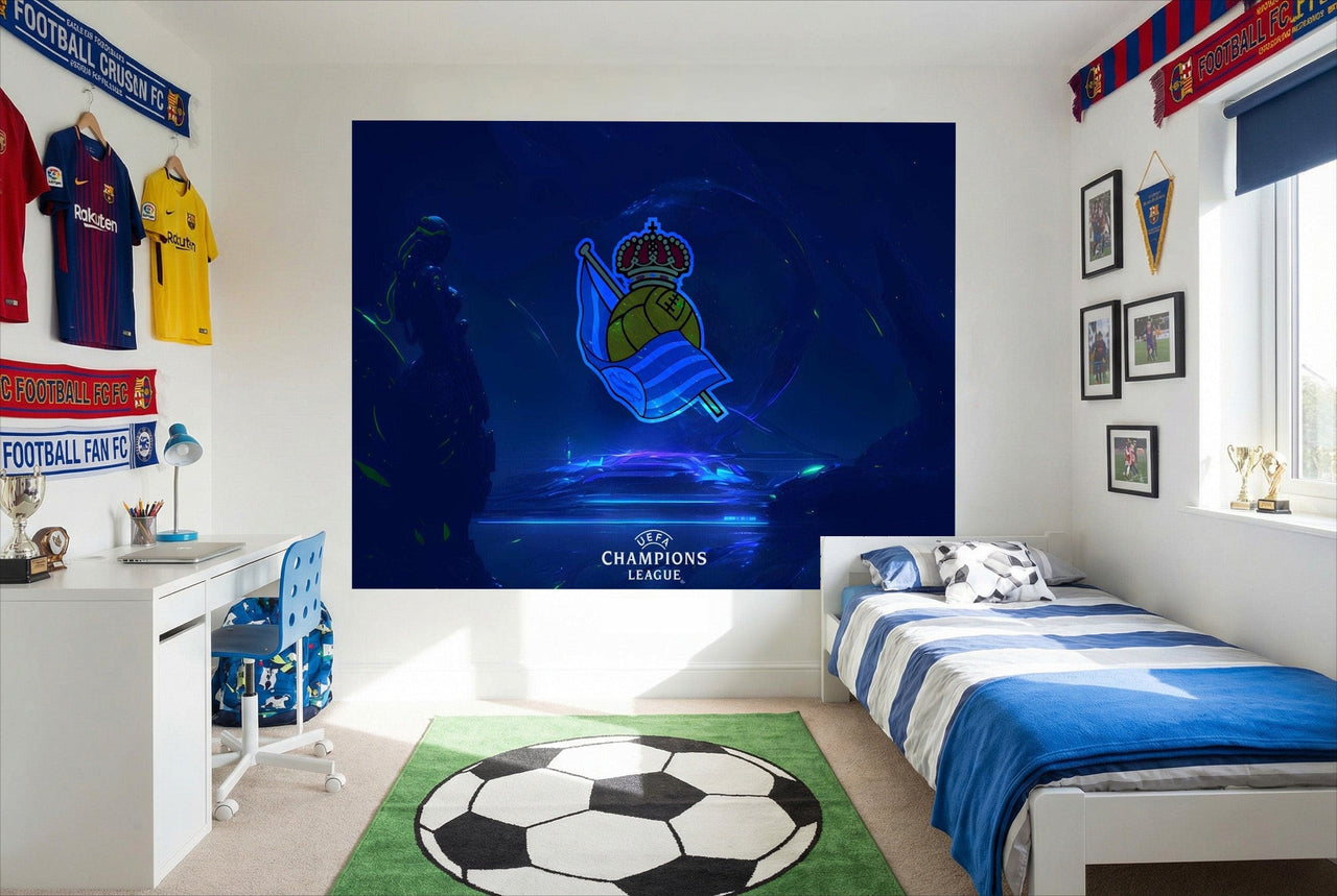 Papier peint real sociedad passion sportive bleu et blanc avec logo real madrid champions league football