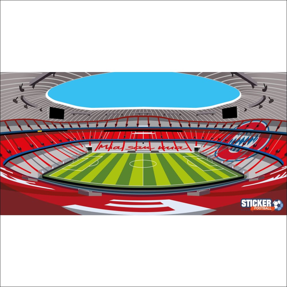 Stade de football rouge et vert avec grand toit bleu