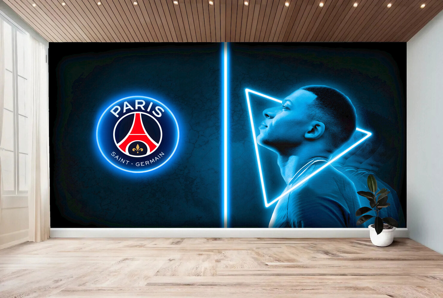 Papier peint foot Paris st Germain - MBAPPE effet neon