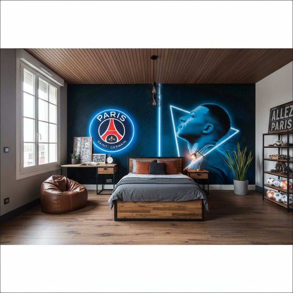 Visualisation Papier peint foot Paris st Germain - MBAPPE effet neon