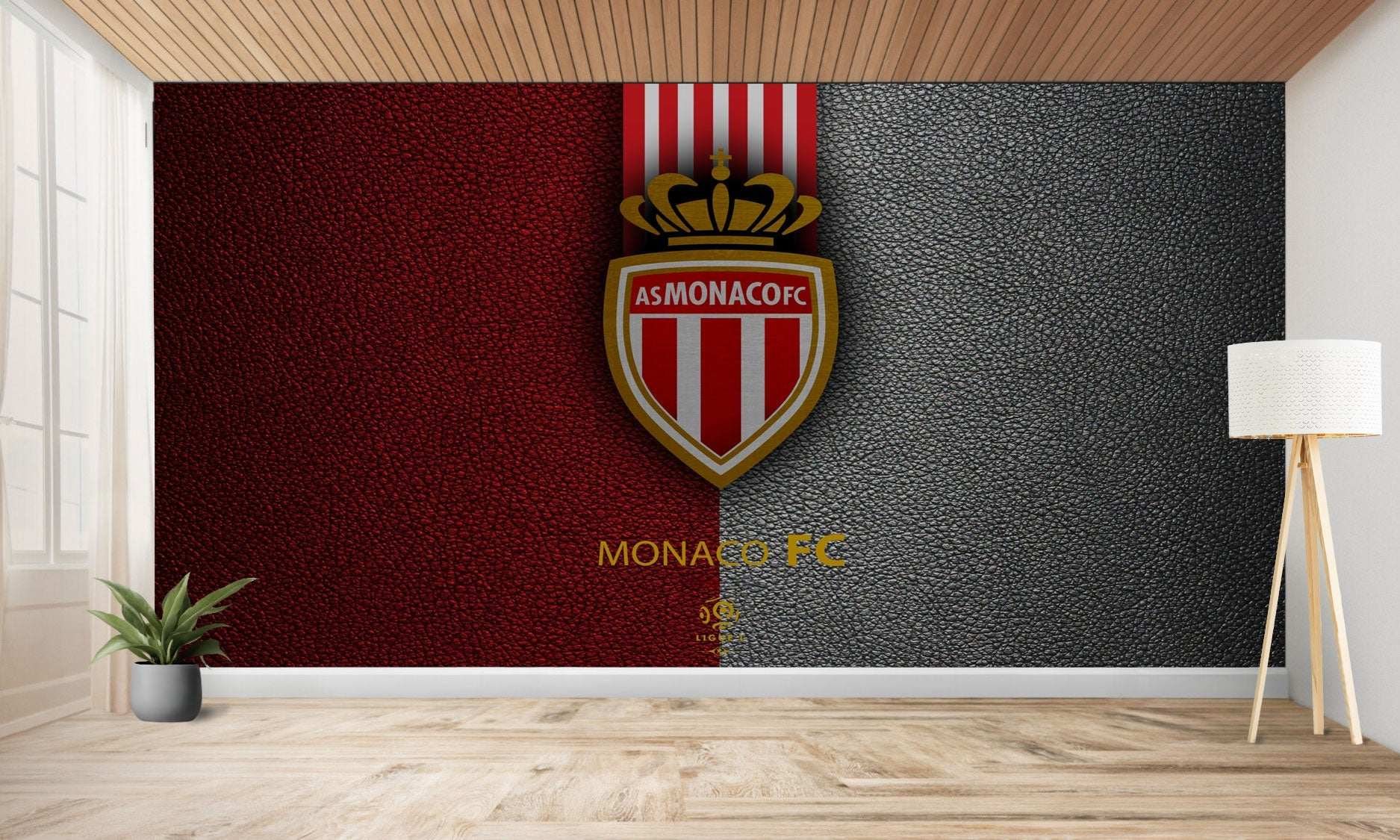Papier peint sur le thème du Monaco FC avec un motif texturé rouge et gris.