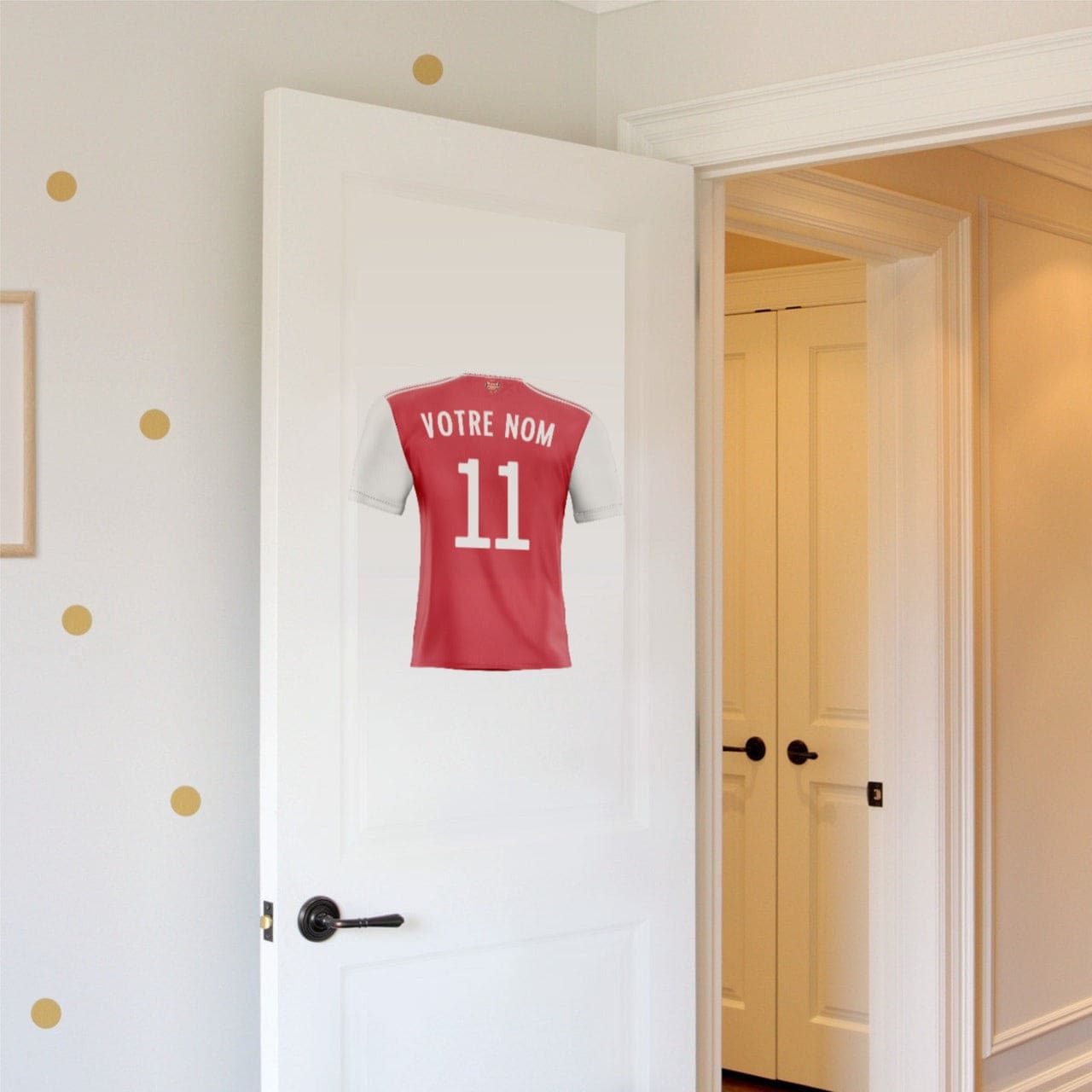 Sticker foot maillot arsenal rouge avec manches blanches et personnalisation votre nom 11 au dos papier peint football