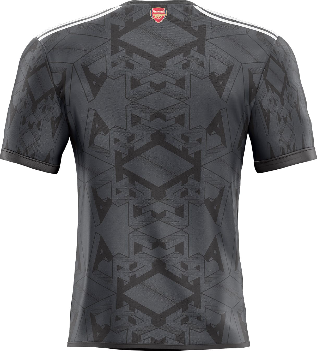 Sticker foot maillot arsenal extérieur noir avec motif géométrique et bandes blanches aux épaules papier peint football