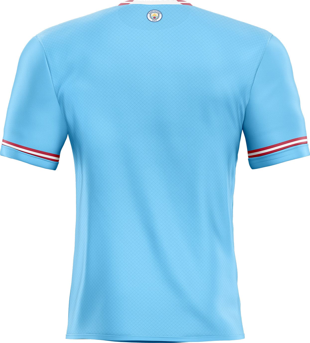 Sticker foot manchester city visiteur en papier peint football montrant le dos d’un maillot bleu ciel avec bordures rouges et blanches
