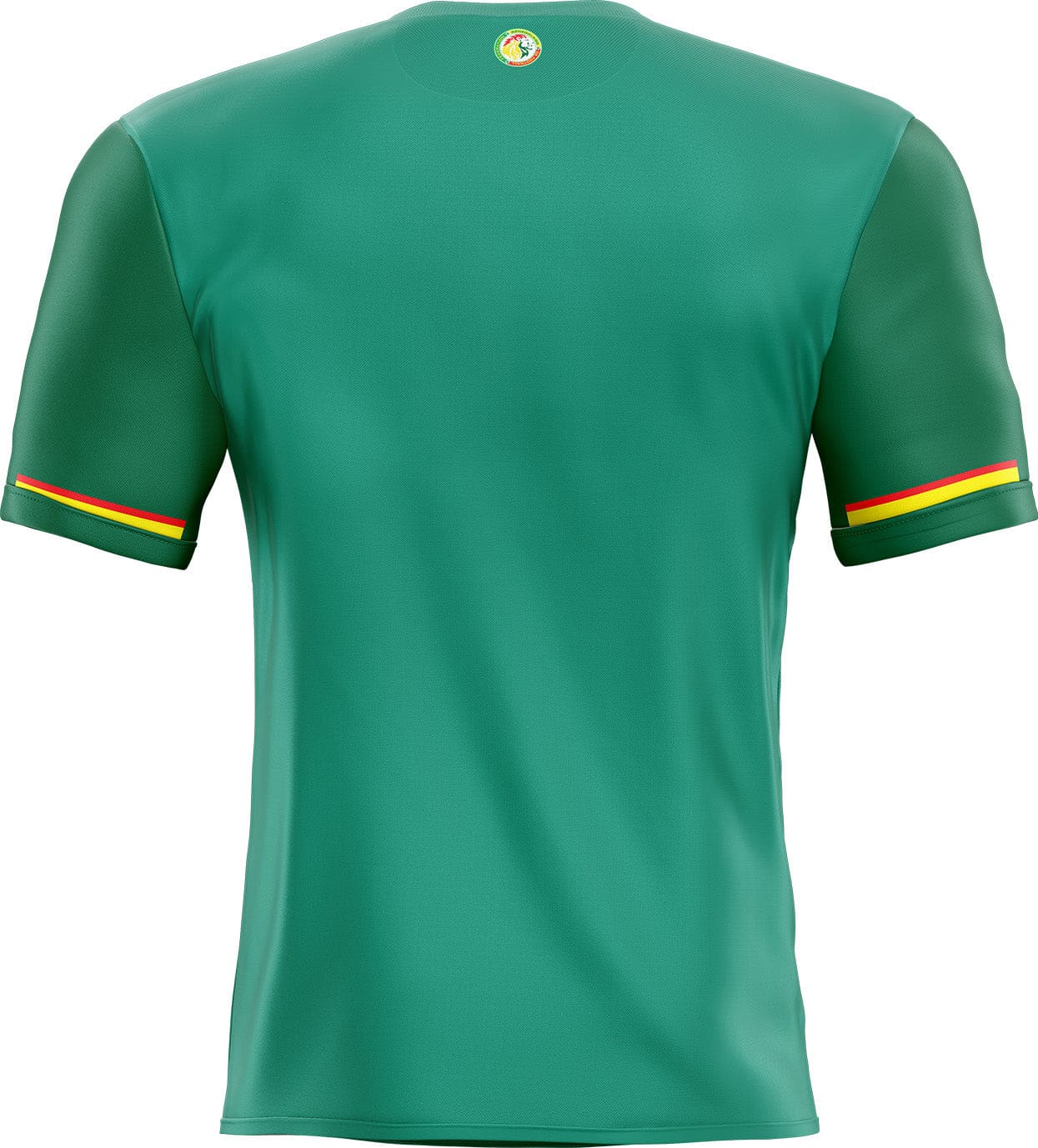 Sticker du maillot sénégal personnalisé vert à manches courtes avec bandes rouges et jaunes et logo circulaire