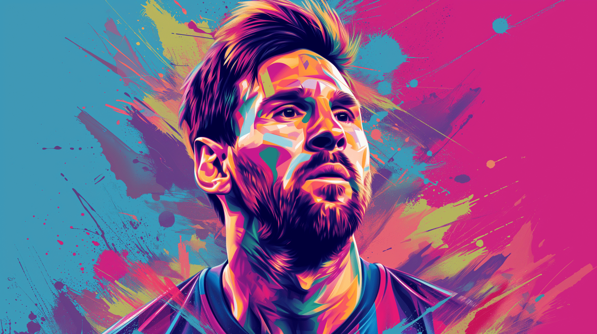 Portrait coloré de Lionel Messi.