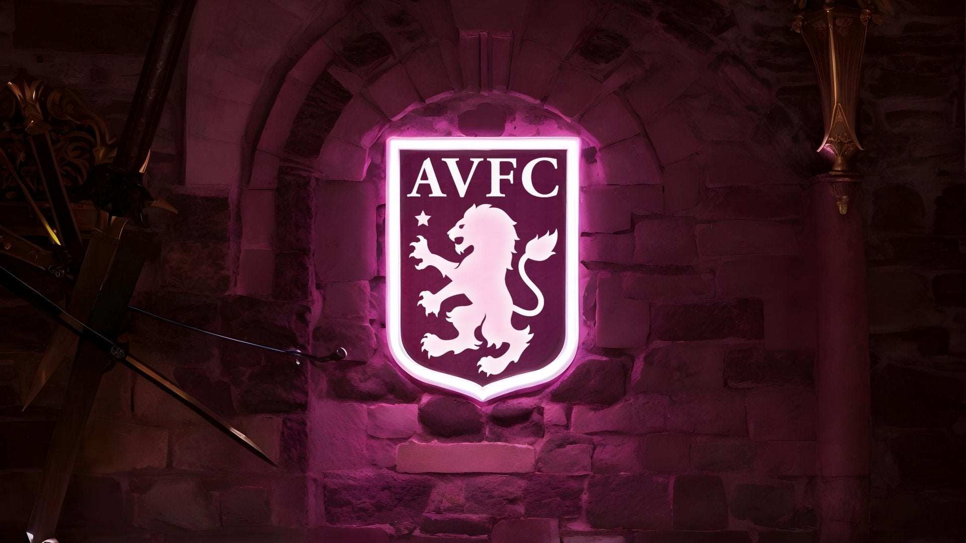 Écusson d’Aston Villa éclairé.