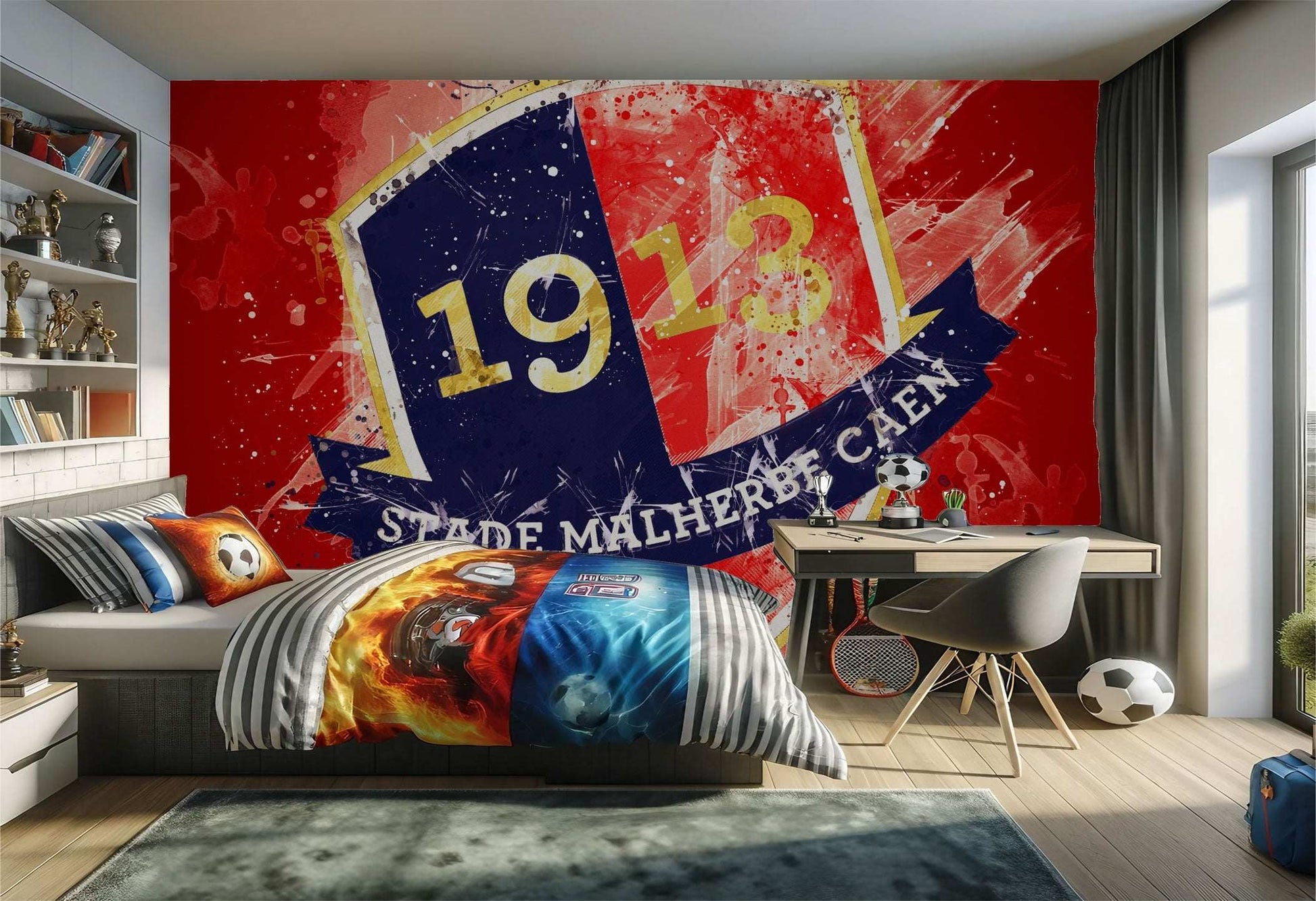 Chambre de garçon sur le thème du football.