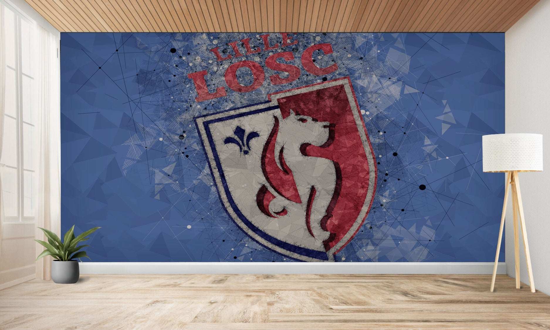 Peinture murale avec un écusson stylisé.